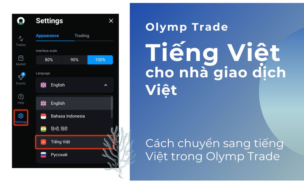 Cách mở olymp trade tiếng việt từ thanh công cụ trên nền tảng Olymp Trade Việt Nam